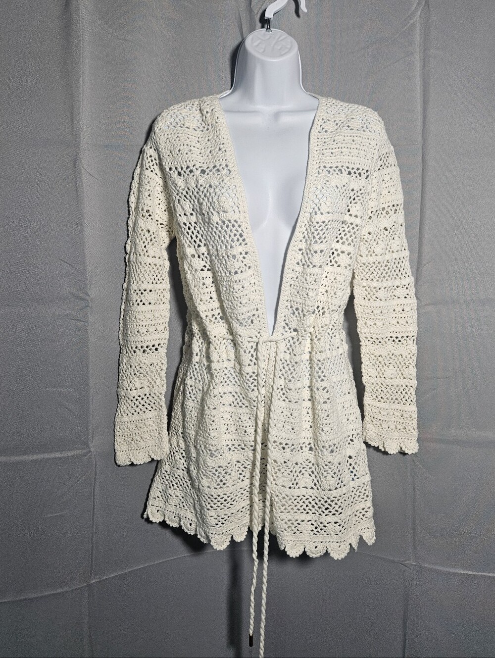 J. Mclaughlin Boho Coastal Cotton Cottagecore Open Knit Cream Cardigan Sz Med